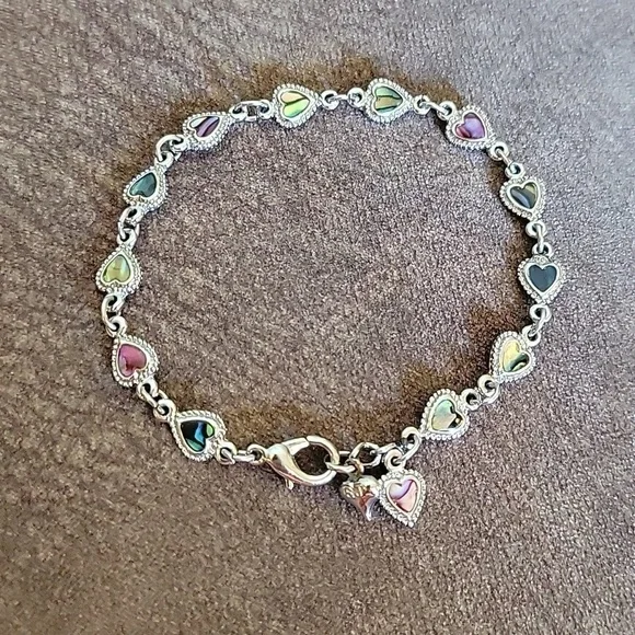 Sj Dainty Abalone Shell Romantic Coquette Heart Chain Tennis Bracelet - Picture 2 of 6